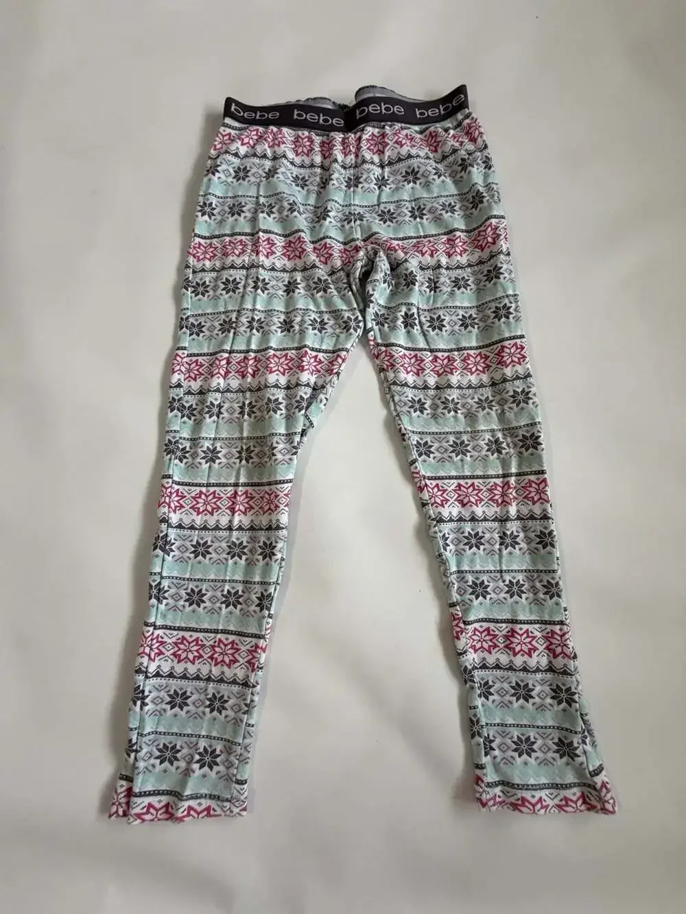 bebe Girls Leggings Mint Pink Fair Isle Pajama Lounge Cotton Winter